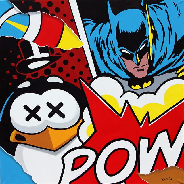 PAO Batman Vs Penguin, Serigrafia Mixed Media, 100X70 Cm, 2017